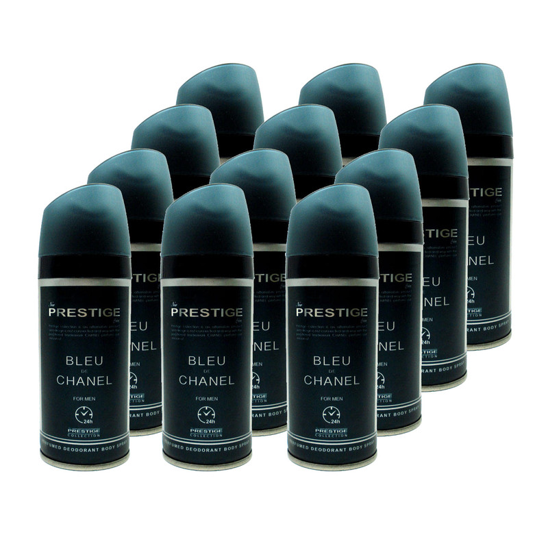 اسپری خوشبو کننده بدن مردانه پرستیژ مدل Blue de chanell حجم 150 میلی لیتر مجموعه 12 عددی